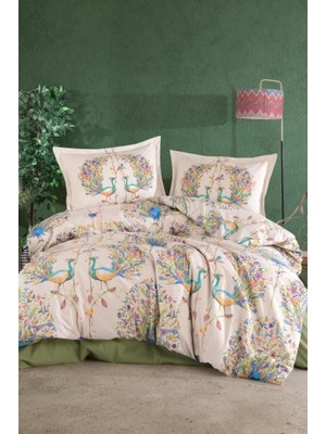 Clasy Ranforce Nevresim Takımı Çift Kişilik Pavone V1 Yeşil