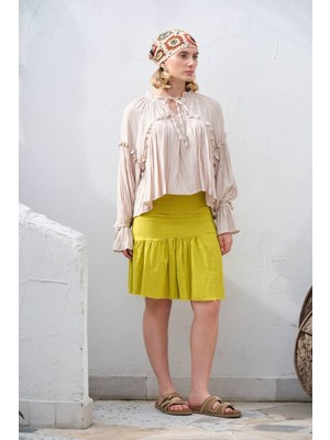 Die&More Bağlama Detaylı Balon Kol Salaş Gofre Bluz