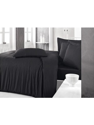Chic Haven Çizgili Tek Kişilik Saten Nev Takımı Siyah