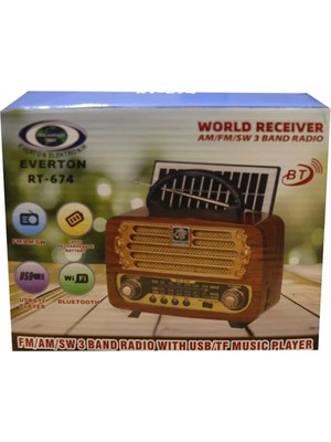 Everton RT-674  Bluetooth-Usb-Sd-Fm Şarjlı,solarlı  Nostaljik Radyo