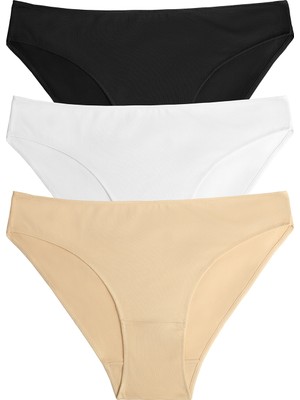 Suwen 3 Lü Paket Slip Külot - Siyah/Beyaz/Ten Rengi
