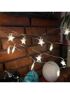 3 Metre 20 LED Yıldız Işık Zinciri – Dekoratif Pilli Beyaz Atmosfer Aydınlatma, Ev Oda Balkon Yılbaşı Parti Süsleme Işıkları
