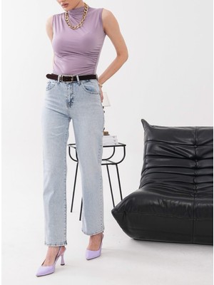 Rich Star Kadın Kemer Detaylı Straight Kalıp Denim Kot Pantolon