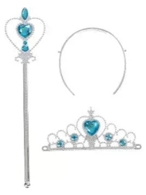 Midas Toptan Home Karlar Ülkesi Elsa Mavi Kalpli Taç ve Mavi Asa Seti Çocuk Boy