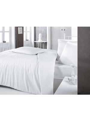 Chic Haven Çizgili Saten Nev Takımı Çift Kişilik Beyaz