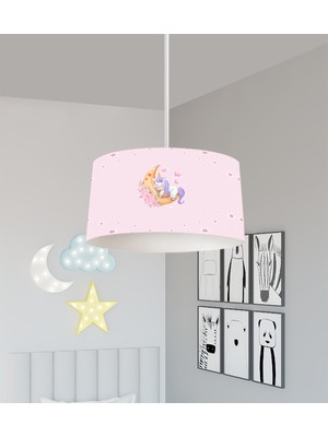PremiumPort Pembe Unicorn Desenli Bebek ve Çocuk Odası Avizesi