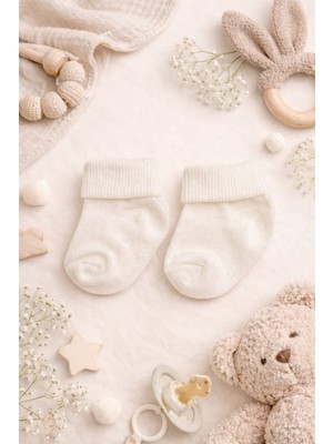 Amelio Kids Amélio Kids Krem Organik Pamuk Katlamalı Unisex Yenidoğan Soket Çorap