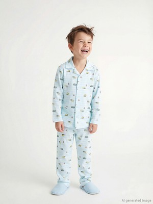 Lcw Mavi Bisiklet Yaka Erkek Çocuk Pijama Takımı