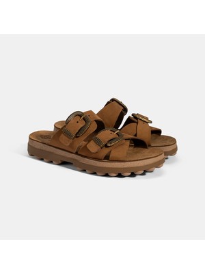 Desa Kadın Kahve Tokalı Dolgu Topuklu Nubuk Deri Terlik