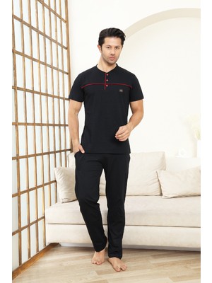 Enisena Erkek Pijama Takımı -%100 Pamuk -3 Düğmeli-Yaka Roba Biyeli 12608
