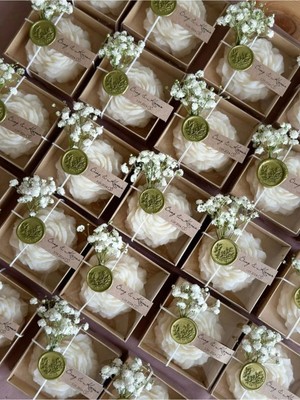 Çağıl Candles Mühürlü & Kuru Çiçekli 10 Adet Kişiye Özel | Mühürlü Kuru Çiçekli Soya Mum| Söz|nişan| Kına |düğün