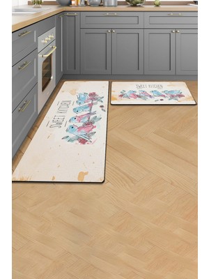 Valerine Life Mutfak Yolluğu Halısı Sweet Kitchen Krem Renk Tezgah Önü Paspası Ikili Kilim Takımı Döküntülere Estetik Çözüm Matı