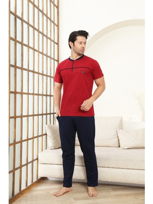 Enisena Erkek Pijama Takımı -%100 Pamuk -3 Düğmeli-Yaka Roba Biyeli 12608