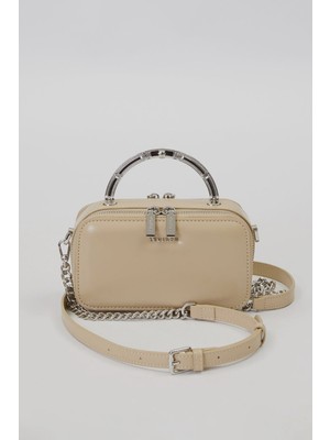 Lale Butik Levidor Premium Çift Göz ve Fermuar Detay Küçük Boy Çanta 930424 Krem