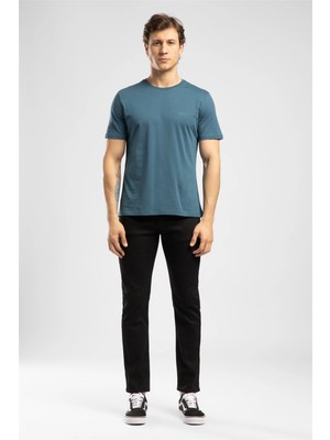 Lee Cooper Logos Erkek Regular Fit %100 Pamuk Baskılı Bisiklet Yaka T-Shirt Mavi