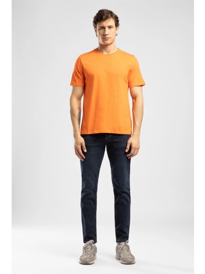 Lee Cooper Logos Erkek Regular Fit %100 Pamuk Baskılı Bisiklet Yaka T-Shirt Turuncu