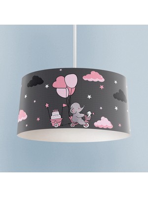 PremiumPort Pembe Bisiklet, Balon ve Fil Desenli Çocuk Odası Avizesi
