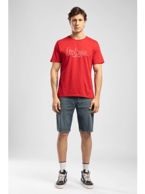 Lee Cooper DRAWOS Erkek Regular Fit %100 Pamuk Basic Bisiklet Yaka T-Shirt Kırmızı