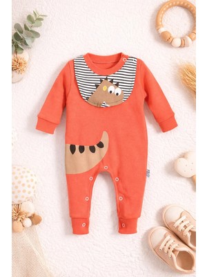 Bubito Dinazor Görselli ve Önlük Detaylı Bebek Tulum Turuncu