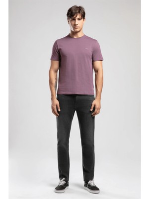 Lee Cooper Logos Erkek Regular Fit %100 Pamuk Baskılı Bisiklet Yaka T-Shirt Mor