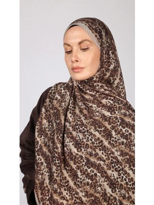 Aminenesil Leopar Desen Neva Şal Bej Kahve Renk