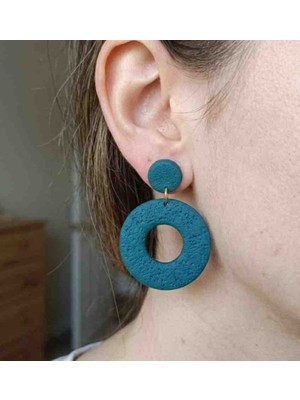 Ödül Moda Polimer Kil Özel Tasarım Dokulu Petrol Yeşili Küpe