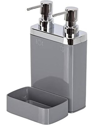 2'li Sıvı Sabunluk, Süngerli, 0, 3lt ve 0, 6 Lt Hacim, 12.5 x 13.5 x 22 Cm, Gri (M-E10-07)