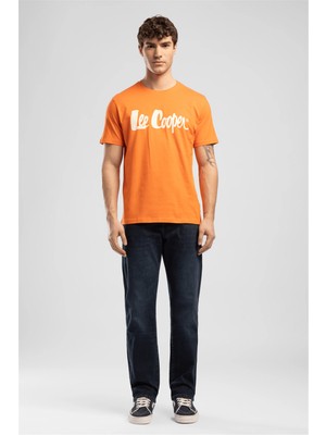Lee Cooper LONDONLOGO Erkek Regular Fit %100 Pamuk Baskılı Bisiklet Yaka T-Shirt Turuncu