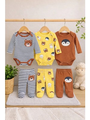 Bubito Sevimli Panda Desenli Unisex 6'lı Bebek Alt Üst Takım