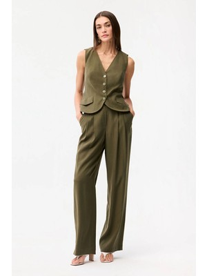 Love My Body Beli Lastikli Pantolon Haki 153L9977000