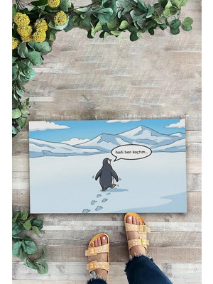 Valerine Life Nihilist Penguen Hadi Ben Kaçtım Dijital Baskılı Ev Ofis Iş Yeri Kapı Önü Paspası 45X70CM
