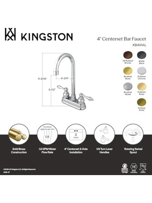 KB495AL Victoria Yüksek Kemerli Çubuk Musluk, 4-3/4", Yağlı Ovuşturulmuş Bronz