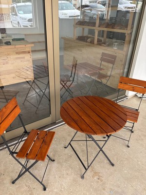 Bayarsan Metal Ayaklı Yuvarlak Ahşap Katlanır Bistro Kamp Balkon Bahçe Mutfak Masa Sandalye Takımı
