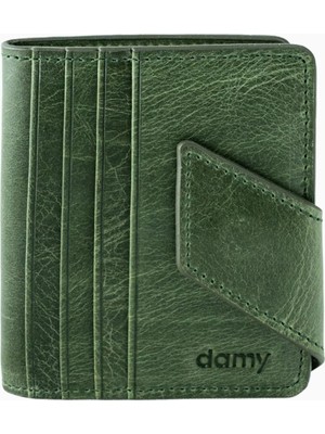 Damy Hakiki Deri Mıknatıslı Erkek Cüzdan 513 - Haki