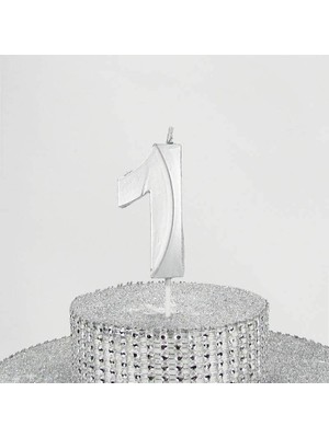 1 Bir Rakamlı Gümüş Gri Mum 6.5 cm