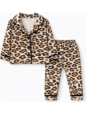 Bubito Leopar Desenli Kız Bebek Çocuk Alt Üst 2'li Pijama Takım-Çok Renkli
