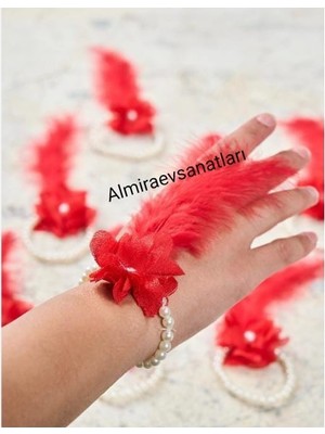 Almira Ev Sanatları Kırmızı Nedime Bilekliği, Bride To Be, Bekarlığa Veda Partisi, Düğün, Kına Gecesi Bileklik 10 Adet