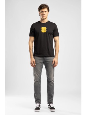 Lee Cooper Dorer Erkek Regular Fit %100 Pamuk Baskılı Bisiklet Yaka T-Shirt Siyah