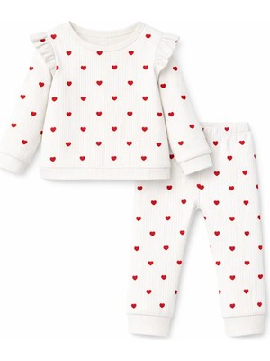 Kalpli Fırfırlı Kız Bebek Pamuklu 2'li Takım-Beyaz