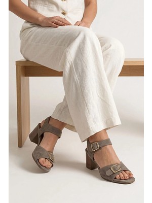 Ziya, Kadın Hakiki Deri Topuklu Sandalet 1611050Z8416 Vizon