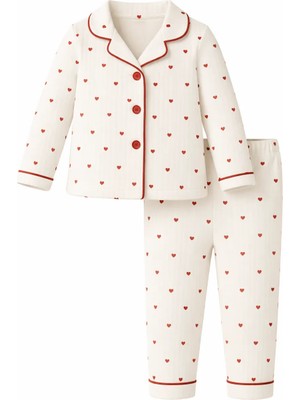 Kalpli Kız Bebek Alt Üst 2'li Pijama Takım- Kırmızı Beyaz