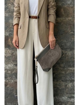 Marjin Kadın Hakiki Deri Clutch & Portföy El Çantası Endoz Vizon Süet