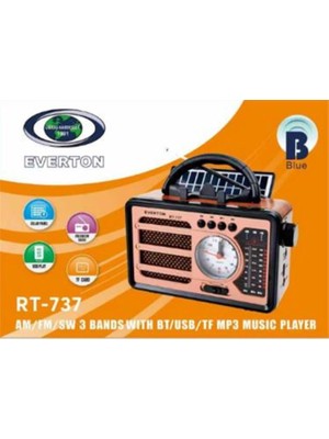 Everton RT-737 Bluetooth Usb-Micro Sd Solarlı Saatli Nostaljik Radyo
