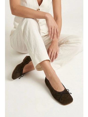 Ziya, Kadın Hakiki Deri Babet 1611062Z4038 Kahve