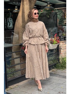 Clande Pamuk Brode Etekli Takım 2601-3044T Vizon