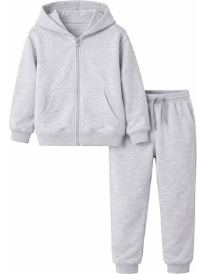 Bubito Çocuk Kapüşonlu %100 Pamuklu 2'li Takım (1-7 Yaş)-Gri