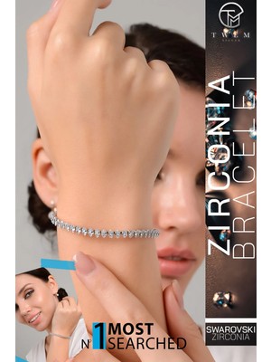 Swarovski Zirkon Parıltılı Göz Alıcı Gümüş Renk Çelik Bileklik