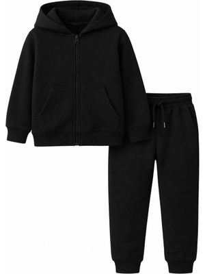 Bubito Çocuk Kapüşonlu %100 Pamuklu 2'li Takım (1-7 Yaş)-Siyah