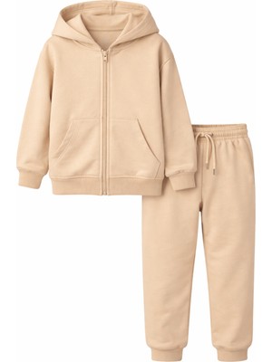 Bubito Çocuk Kapüşonlu %100 Pamuklu 2'li Takım (1-7 Yaş)-Bej