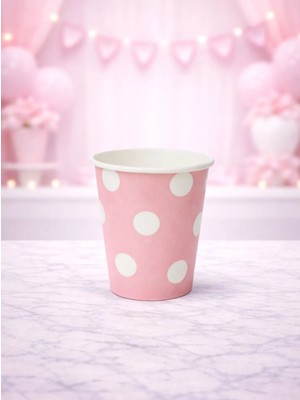 Parti Adresi Karton Bardak Pembe Puantiyeli 8'Li